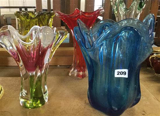 5 large studio glass vases